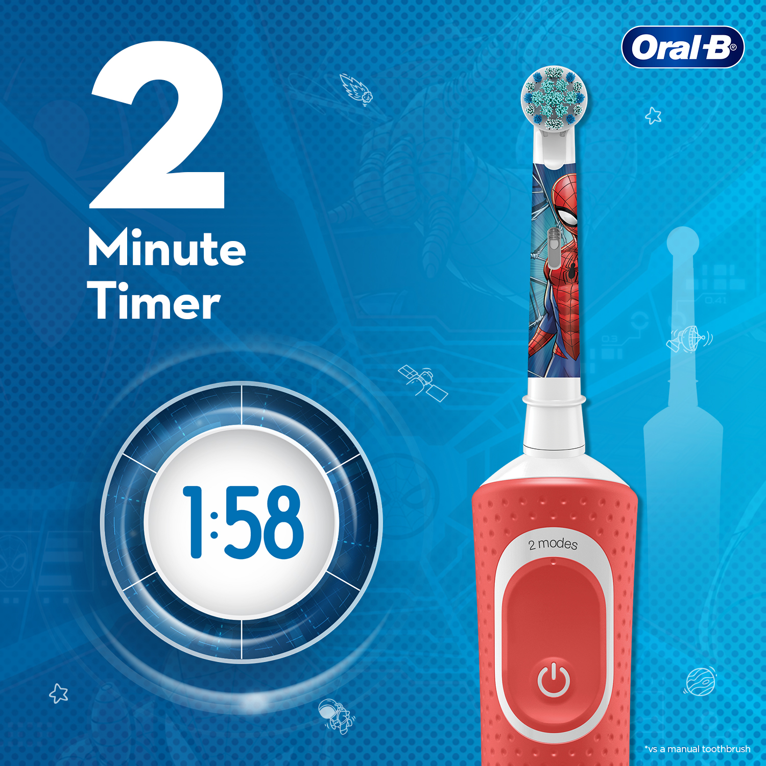 Oral B Kids Electric Rechargeable Toothbrush, Featuring Spiderman Characters