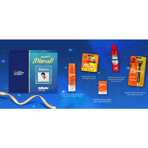 Gillette Fusion Power Razor Complete Shaving Diwali Gift Pack For Men With 4 Cartridge